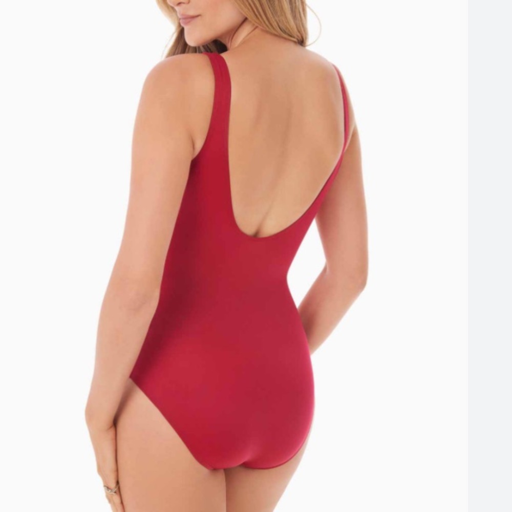 Miraclesuit faux wrap ruched Red One-Piece Swimsuit size 8, 10